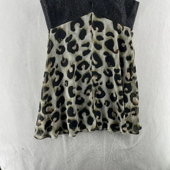 BCBGeneration Mini Dress Women's 8 Black Leopard Print Plunging V-Neck Metallic - Picture 8 of 11